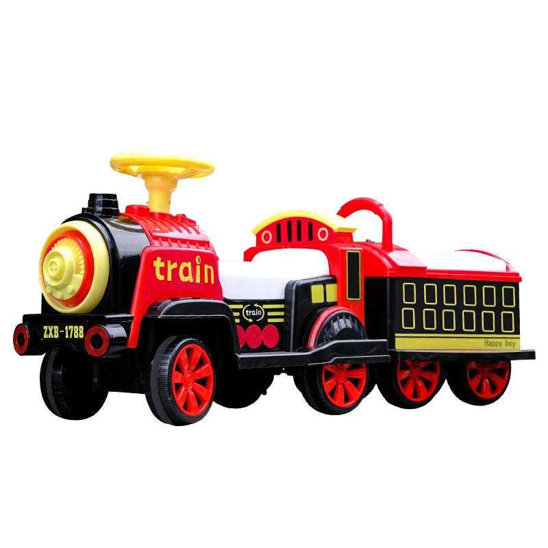 Masinuta Electrica, Tip Trenulet cu Vagon Detasabil, Pentru 2 Persoane,cu Telecomanda, Lumini si Sunete, Locomotiva cu Vapori de Abur, 1-6 Ani, 46 x 33 x 72 cm, Rosu