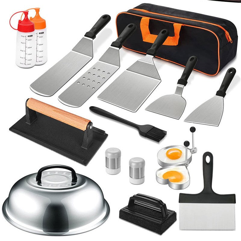 Set 17 Ustensile pentru Gratar, din Otel Inoxidabil, cu Geanta, Negru
