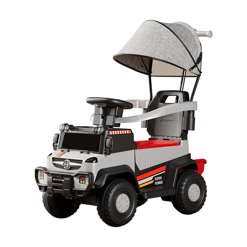 Masinuta Electrica, pe 4 Roti, cu Telecomanda si Maner Detasabil, Cos de Depozitare, Lumini Led si Muzica, +1 an, Greutate Portanta 40 kg, Rosu