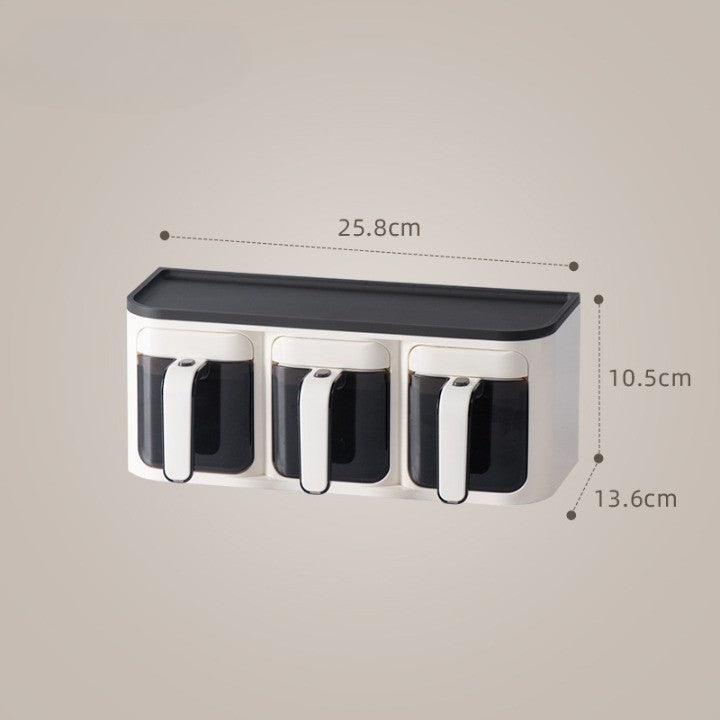 Cutie de Depozitare a Condimentelor, de Uz Casnic, Montare pe Perete, 3 Compartimente, 25.8 x 13.6 x 10.5cm, Alb-Negru