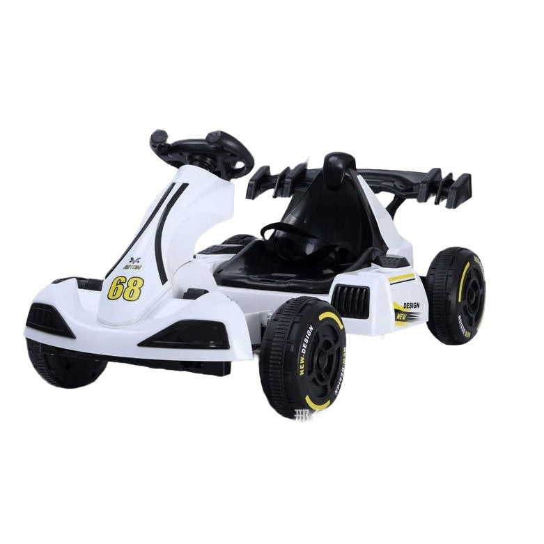 Masinuta Electrica, Tip Kart, cu Telecomanda, Dimensiune Reglabila, 2 Viteze, Sistem de Lumini si Sunet, Pentru Copii intre 1.2 - 1.6 Inaltime, 105 x 55 x 50 cm, Alb