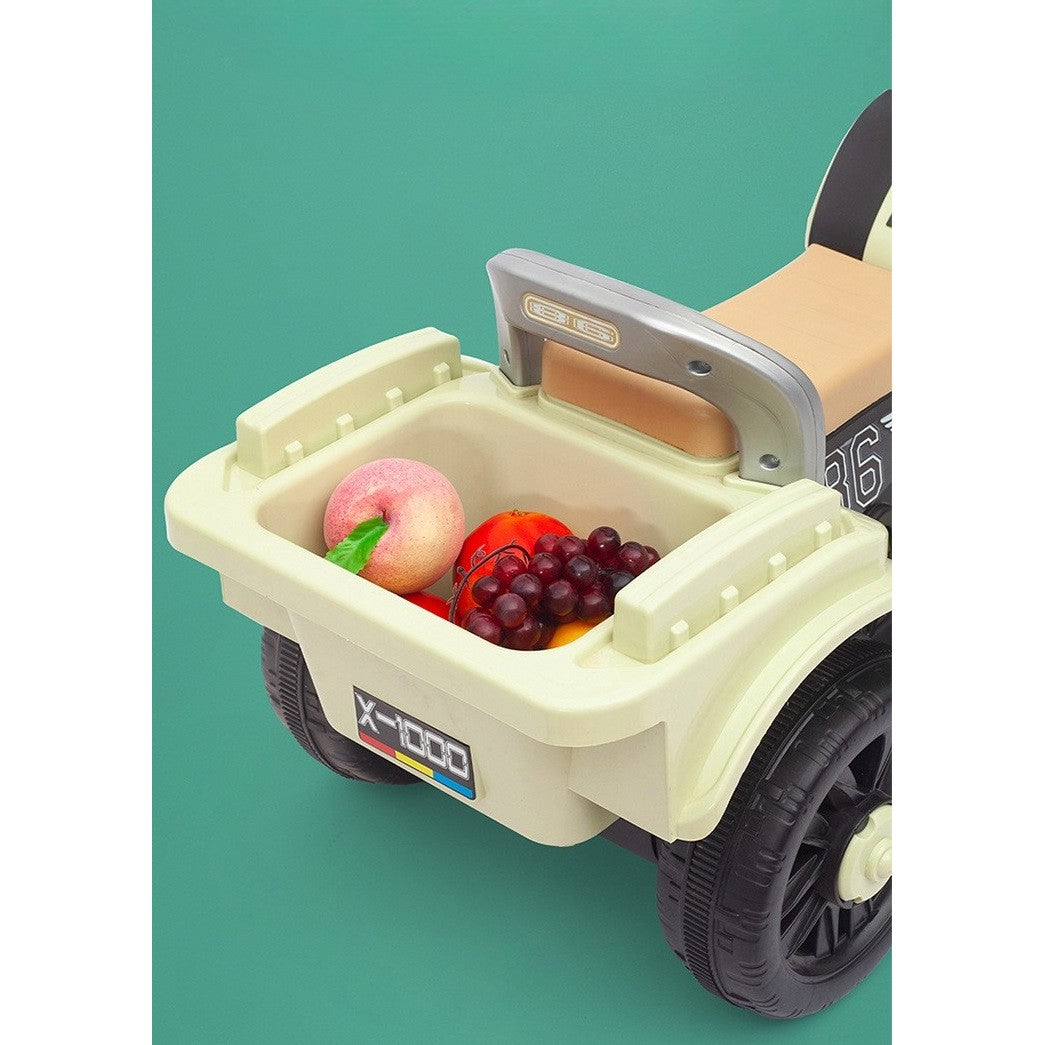 Motocicleta Electrica, cu Acumulator, cu Sistem Anti-Rasturnare, Sistem de Lumini si Muzica, Cutie de Depozitare, 1-8 Ani, 93 x 43 x 58 cm, Alb - Bej