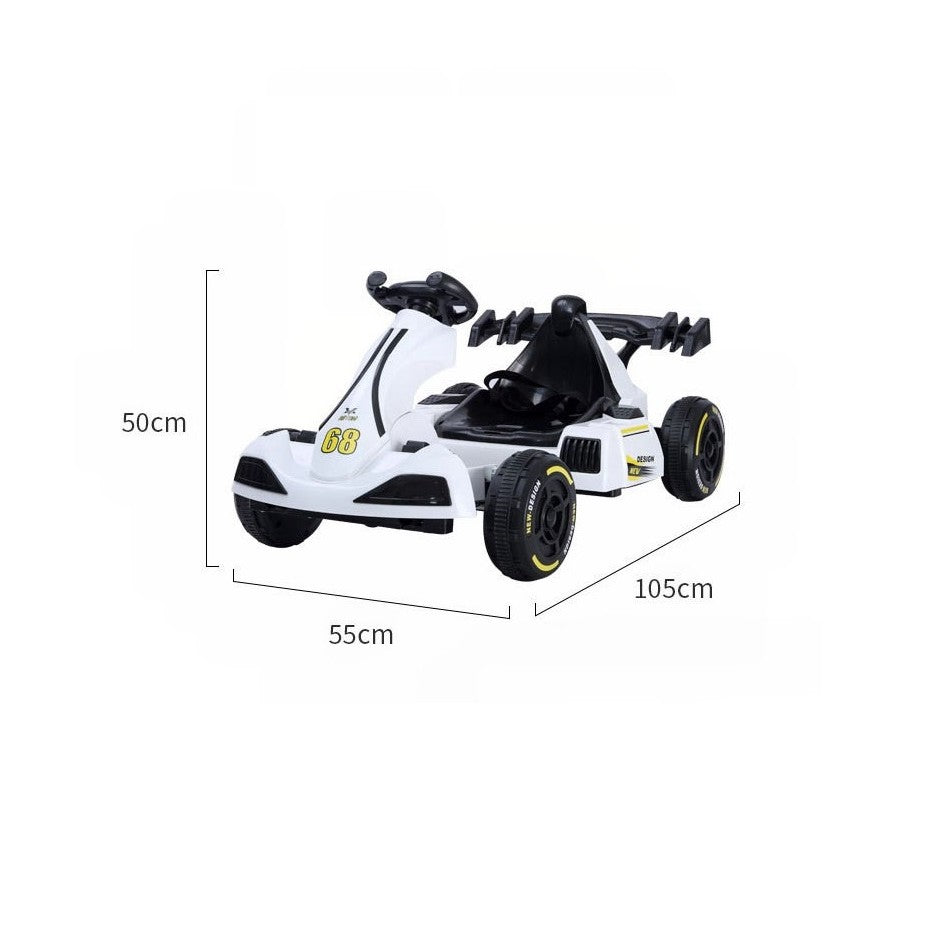 Masinuta Electrica, Tip Kart, cu Telecomanda, Dimensiune Reglabila, 2 Viteze, Sistem de Lumini si Sunet, Pentru Copii intre 1.2 - 1.6 Inaltime, 105 x 55 x 50 cm, Alb