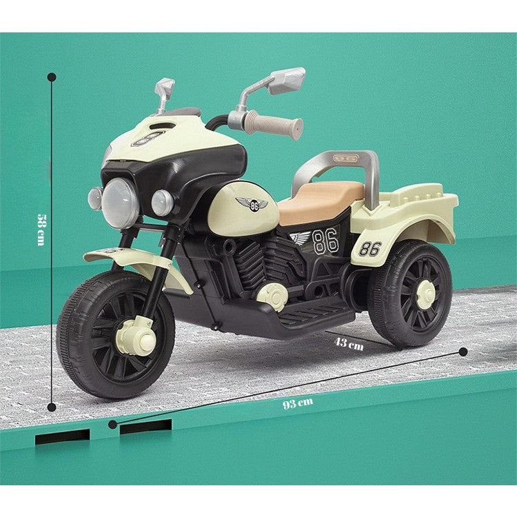 Motocicleta Electrica, cu Acumulator, cu Sistem Anti-Rasturnare, Sistem de Lumini si Muzica, Cutie de Depozitare, 1-8 Ani, 93 x 43 x 58 cm, Alb - Bej