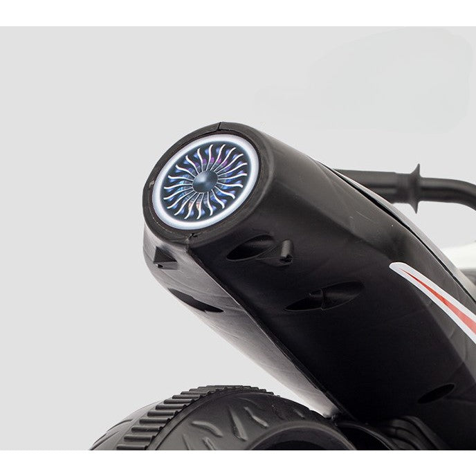 Motocicleta Electrica cu 2 Roti Mari si 2 Roti Ajutatoare, Acumulator Incarcare, Anti-Rasturnare, Lumini, Muzica, Motor:380, Baterie 6V4.5, 41.5x70x34 cm, 4.5 Kg, 3 Ani+, Alb Negru