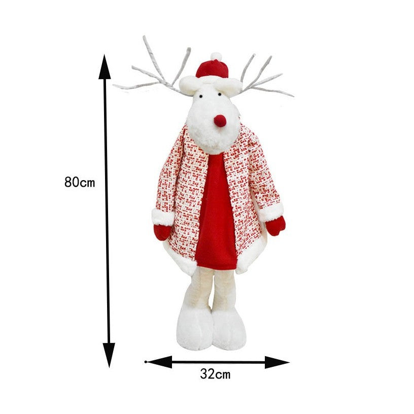 Figurina Decorativa, Pentru Craciun, Ren, Picioare Telescopice, Inaltime Reglabila 42 - 80 cm, cu Haina, Alb/Rosu