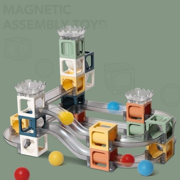 Set piese magnetice de constructie, Cu tobogane si bile, 23 piese, Multicolor