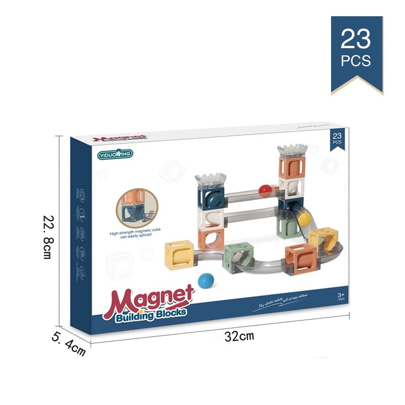 Set piese magnetice de constructie, Cu tobogane si bile, 23 piese, Multicolor