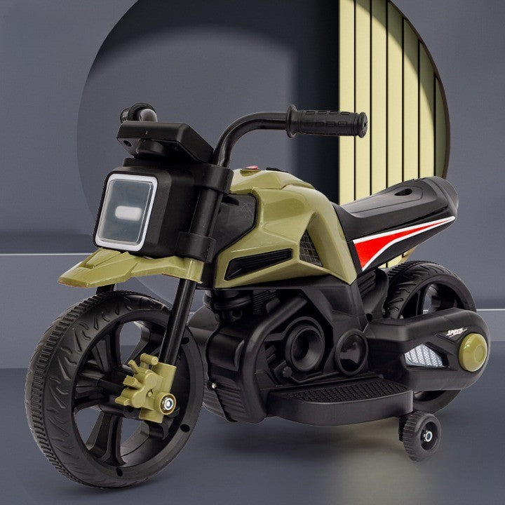Motocicleta Electrica cu 2 Roti Mari si 2 Roti Ajutatoare, Acumulator Incarcare, Anti-Rasturnare, Lumini, Muzica, Motor:380, Baterie 6V4.5, 41.5x70x34 cm, 4.5 Kg, 3 Ani+, Alb Negru