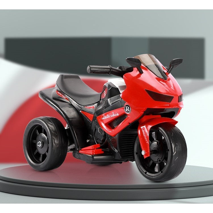 MOTOCICLETĂ ELECTRICĂ CU 3 ROTI, ACUMULATOR ÎNCARCARE, ANTI-RASTURNARE, LUMINI, SUNETE, OFF-ROAD, BATERIE 6V 4.5AH, TELECOMANDA, 66X34X43CM, ROSU