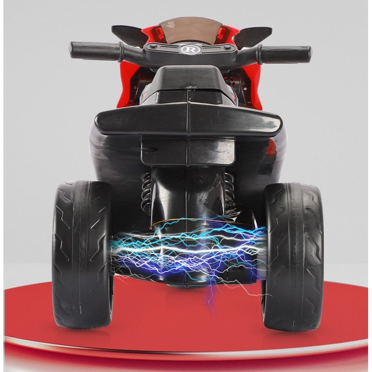 MOTOCICLETĂ ELECTRICĂ CU 3 ROTI, ACUMULATOR ÎNCARCARE, ANTI-RASTURNARE, LUMINI, SUNETE, OFF-ROAD, BATERIE 6V 4.5AH, TELECOMANDA, 66X34X43CM, ROSU