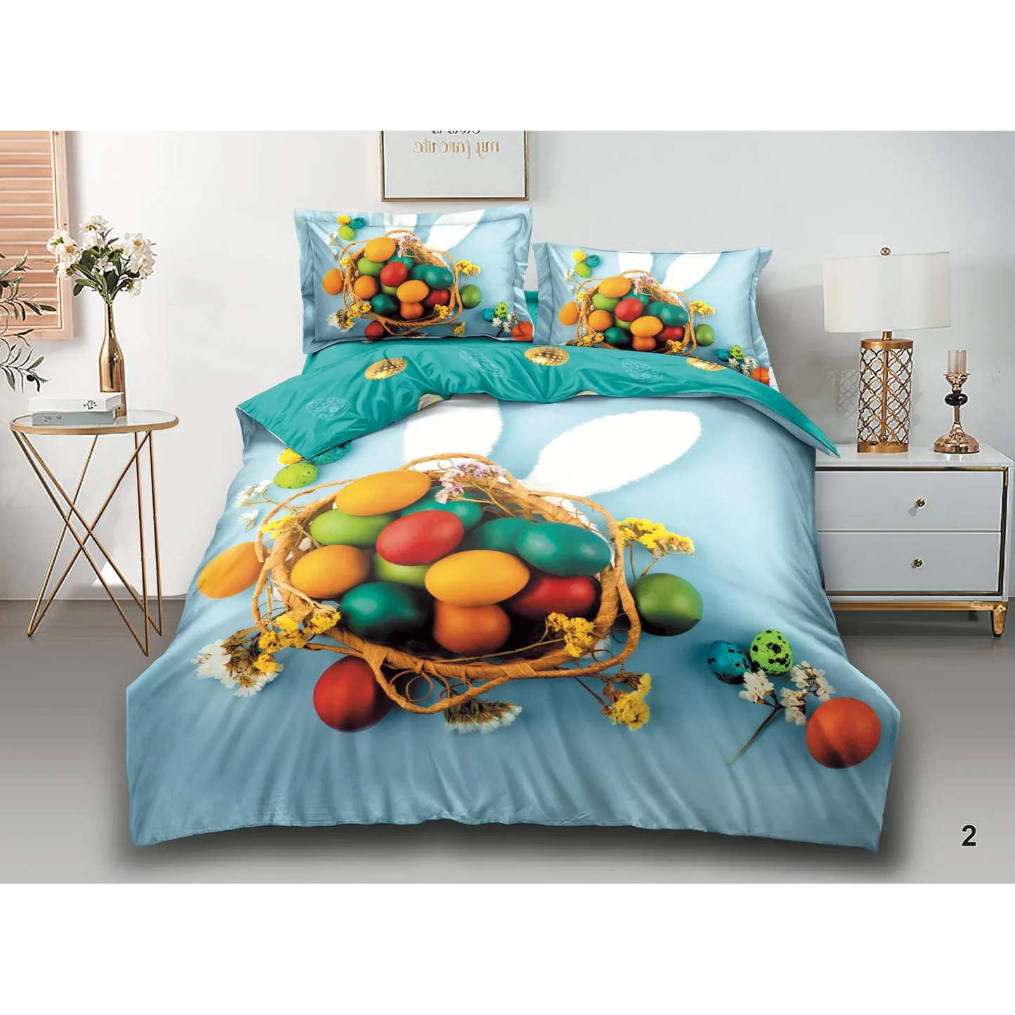 Lenjerie de pat dublu bumbac finet HIPOALERGENIC motive de paste – 6 piese-230 x 250cm