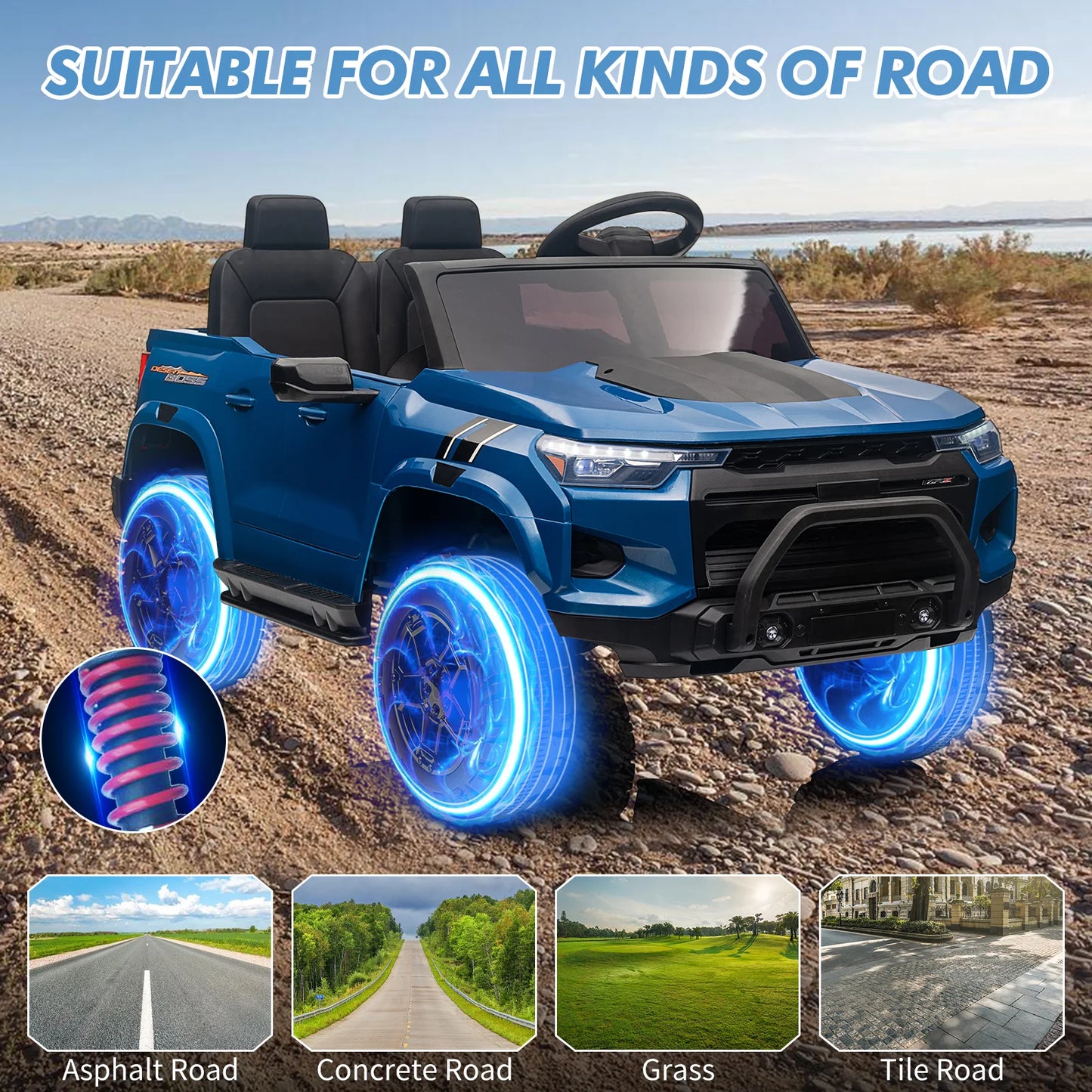Mașinuță electrică cu 2 locuri, 4×4, varsta 3-8 ani, telecomandă, Bluetooth, lumini LED, suspensie