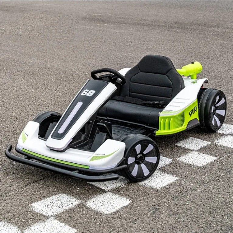 Mașină electrică pentru copii, tip Kart, 2*12 V, cu telecomandă, lumini LED, pentru copii, alb