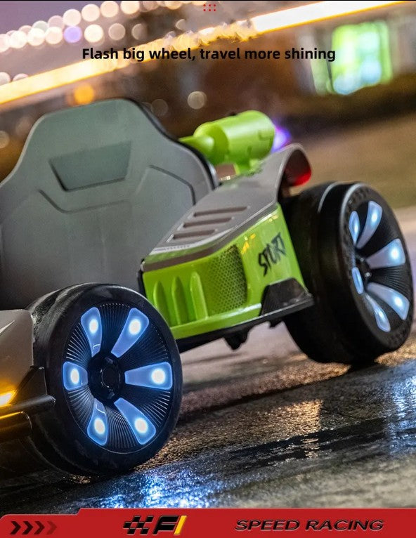 Mașină electrică pentru copii, tip Kart, 2*12 V, cu telecomandă, lumini LED, pentru copii, alb