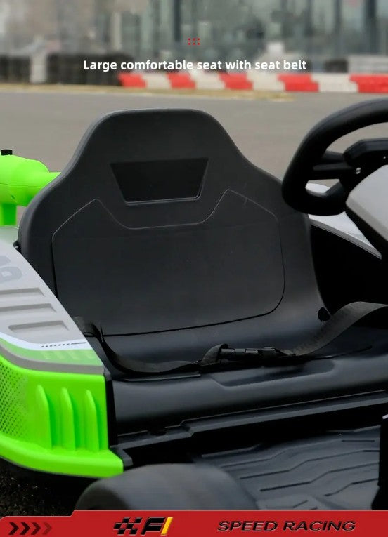 Mașină electrică pentru copii, tip Kart, 2*12 V, cu telecomandă, lumini LED, pentru copii, alb