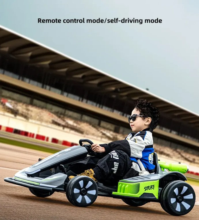 Mașină electrică pentru copii, tip Kart, 2*12 V, cu telecomandă, lumini LED, pentru copii, alb