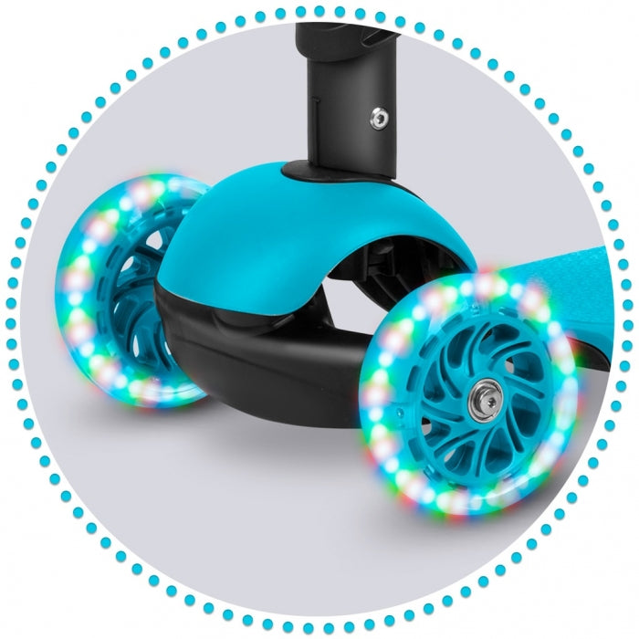 Trotineta 3 in 1 pentru copii Ricokids Buggy Roz cu scaunel reglabil,inaltime ghidon reglabila,roti cu lumini LED,platforma antiderapanta,cadru din aluminiu,manere ergonomice si cosulet pentru accesorii