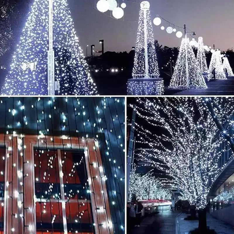 Instalatie lumisoasa solara de exterior, 100 led, 10 M, Alb Rece