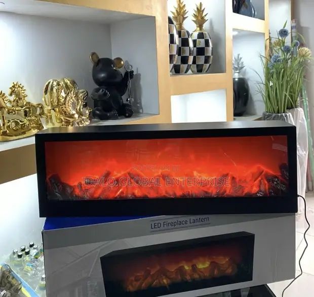 Semineu Decorativ Luminat, Efect Flacara Reala, Functioneaza pe USB si baterii, 97.5*12*27.8 CM, Bronz