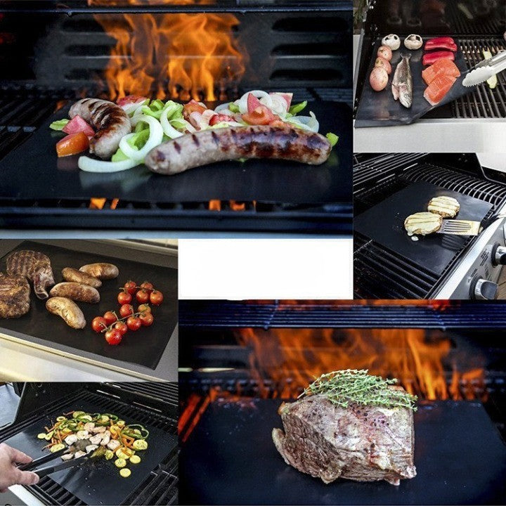 Set 4 Folii Antiaderente din Teflon, Multifunctionale, Rezistente la Apa si Temperaturi Ridicate, pentru Gratar, Cuptor, BBQ Grill, 40x33 cm, Negru