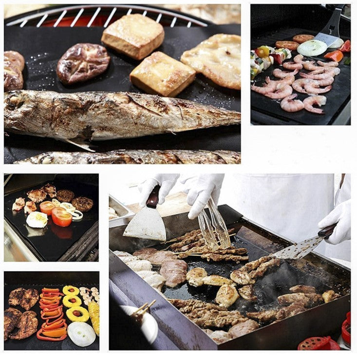 Set 4 Folii Antiaderente din Teflon, Multifunctionale, Rezistente la Apa si Temperaturi Ridicate, pentru Gratar, Cuptor, BBQ Grill, 40x33 cm, Negru
