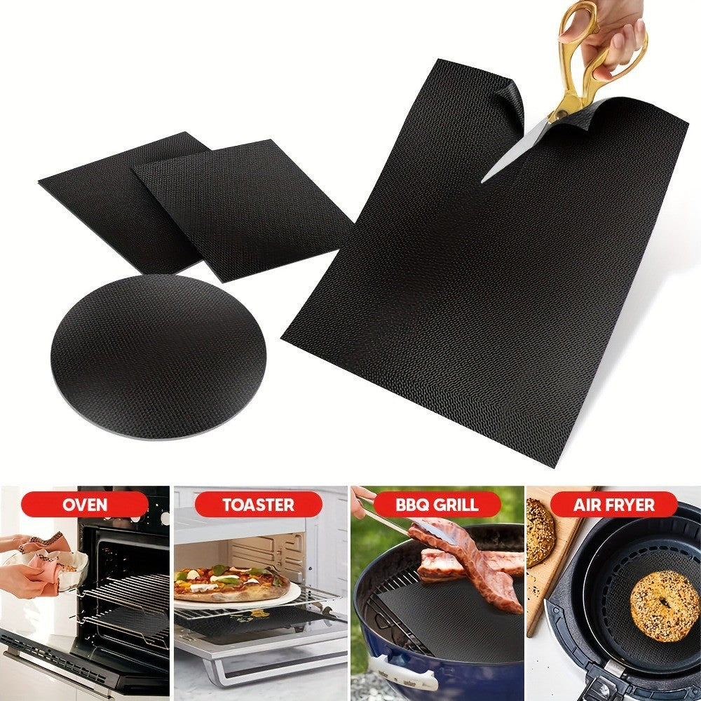 Set 4 Folii Antiaderente din Teflon, Multifunctionale, Rezistente la Apa si Temperaturi Ridicate, pentru Gratar, Cuptor, BBQ Grill, 40x33 cm, Negru
