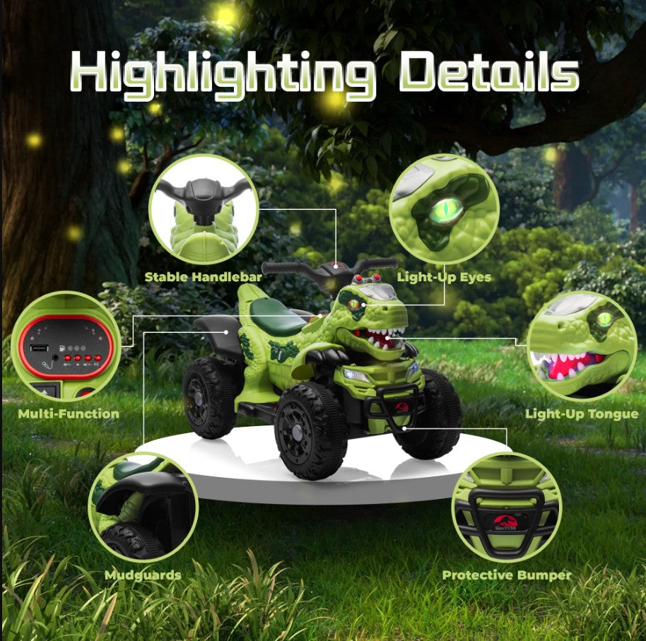 ATV copil, model dinozaur, muzica, bluetooth, varsta 1-6 ani