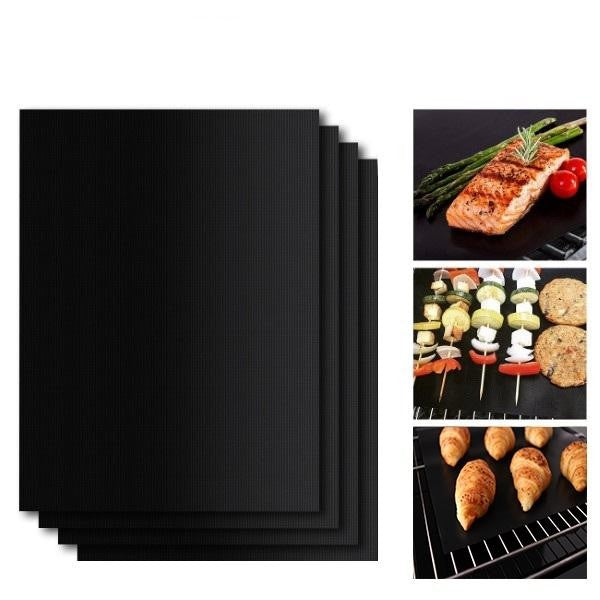 Set 4 Folii Antiaderente din Teflon, Multifunctionale, Rezistente la Apa si Temperaturi Ridicate, pentru Gratar, Cuptor, BBQ Grill, 40x33 cm, Negru