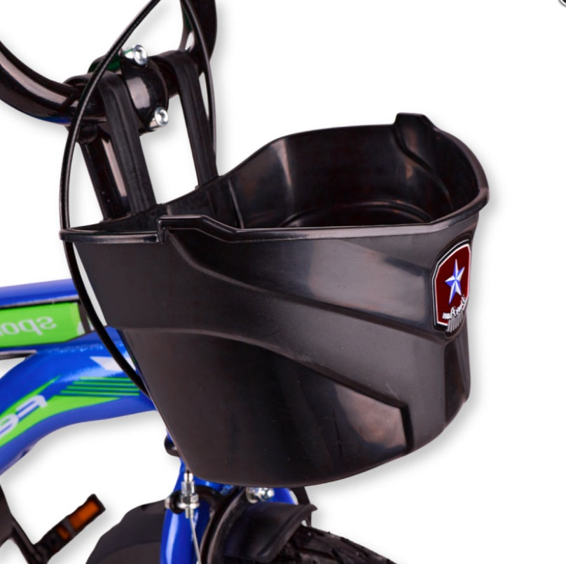 Bicicleta Cu Pedale Copii, Roti Ajutatoare, Ajustabile, Cosulet Si Sonerie, Albastru, 20 Inch, Varsta 6-12 Ani