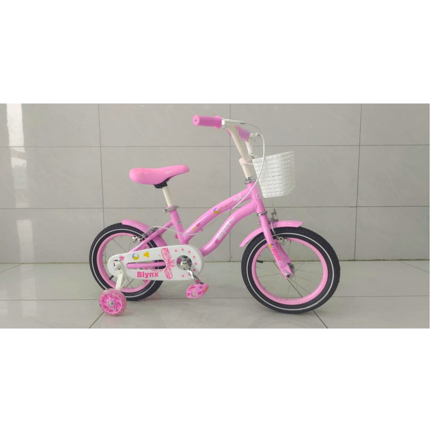 Bicicleta Fete Cu Pedale , Roti Ajutatoare si Cosulet , 14 Inch, Varsta 4-6 Ani, Roz