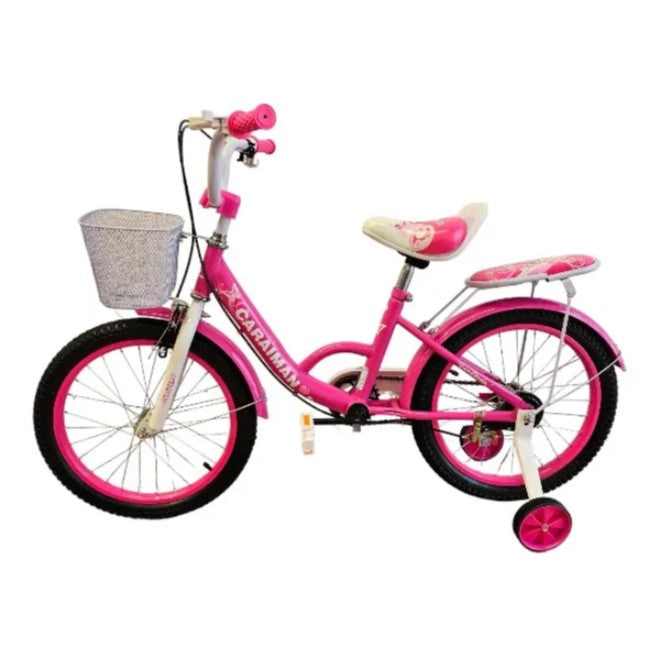 Bicicleta CARAIMAN 14G, varsta 4 - 6 ani, Roti 14", cosulet, portbagaj, roti ajutatoare, Roz