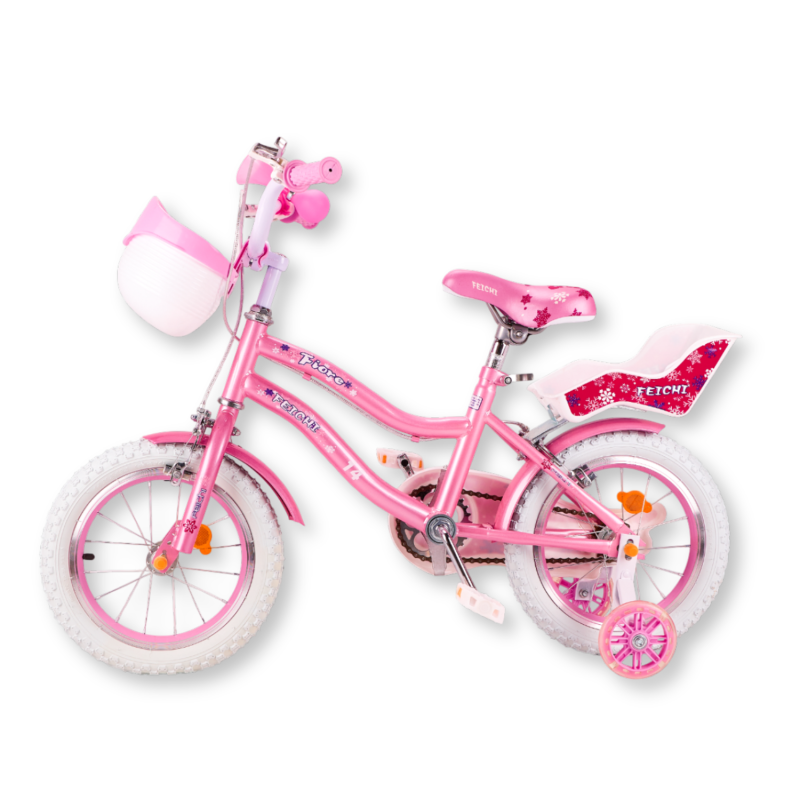 Bicicleta Fete Cu Pedale , Roti Ajutatoare, Cosulet Si Sonerie, Roz, 12 Inch, Varsta 3-5 Ani