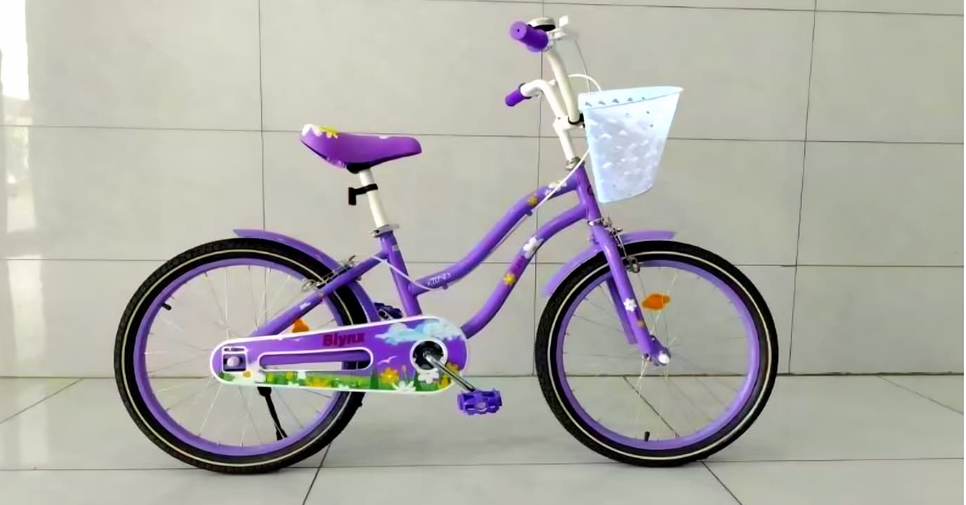 Bicicleta Fete Cu Pedale Cu Cosulet, Sonerie, Stop si Cric, 14 Inch, Varsta 4-6 Ani, Mov