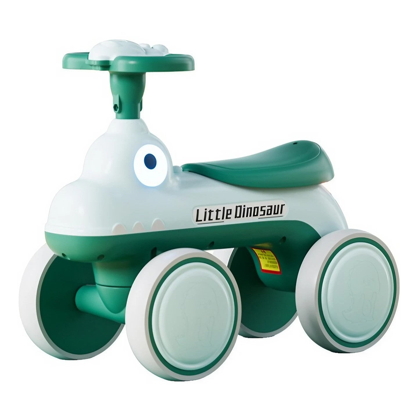 Bicicleta Pentru Copii, Fara Pedale, Cu Patru Roti, Din Plastic Rezistent, Fara BPA, Cu Muzica Si Lumini, Model Dinozaur, 50x27x40 Cm, Verde