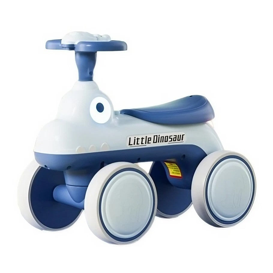 Bicicleta Pentru Copii, Fara Pedale, Cu Patru Roti, Din Plastic Rezistent, Fara BPA, Cu Muzica Si Lumini, Model Dinozaur, 50x27x40 Cm, Albastru
