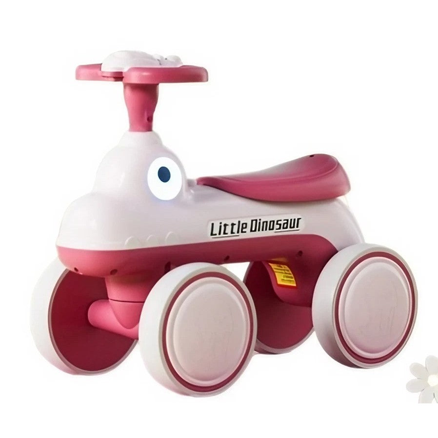 Bicicleta Pentru Copii, Fara Pedale, Cu Patru Roti, Din Plastic Rezistent, Fara BPA, Cu Muzica Si Lumini, Model Dinozaur, 50x27x40 Cm, Roz
