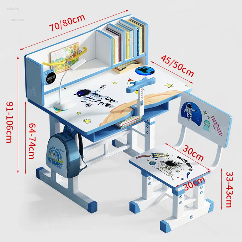 Set Birou ergonomic copii cu scaun Reglabil suport carte si raft de caiete, imprimeu Astronaut