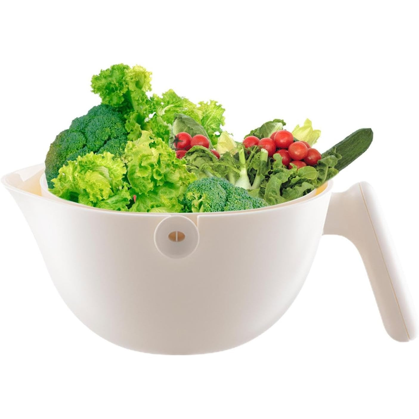 Bol cu Doua Straturi, pentru Fructe, Legume, cu Cos de Scurgere a Apei, 2L, din ABS+PP, 29.9 x 22.5 x 11.8 cm, Alb