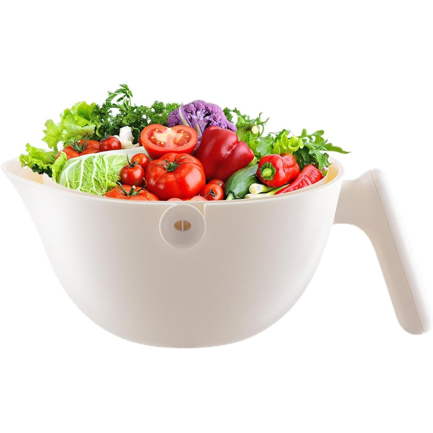 Bol cu Doua Straturi, pentru Fructe, Legume, cu Cos de Scurgere a Apei, 2L, din ABS+PP, 29.9 x 22.5 x 11.8 cm, Alb
