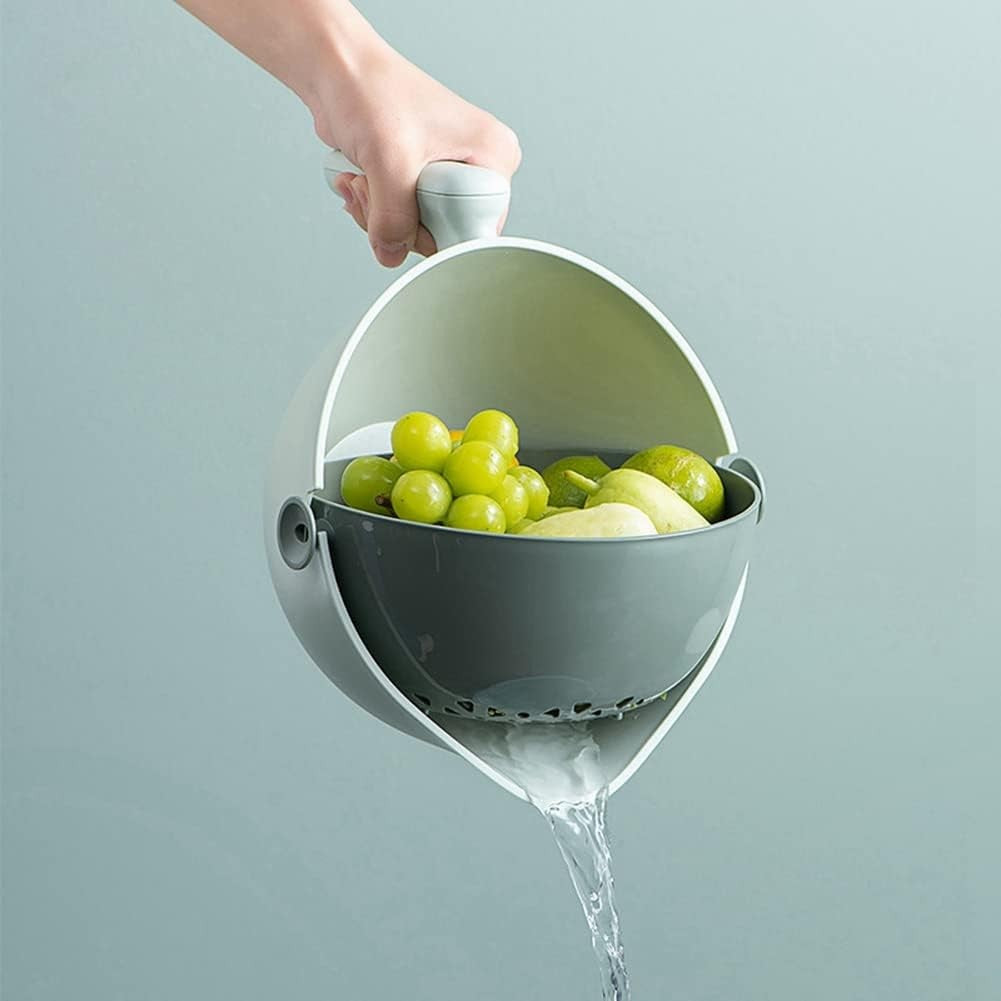 Bol cu Doua Straturi, pentru Fructe, Legume, cu Cos de Scurgere a Apei, 2L, din ABS+PP, 29.9 x 22.5 x 11.8 cm, Verde