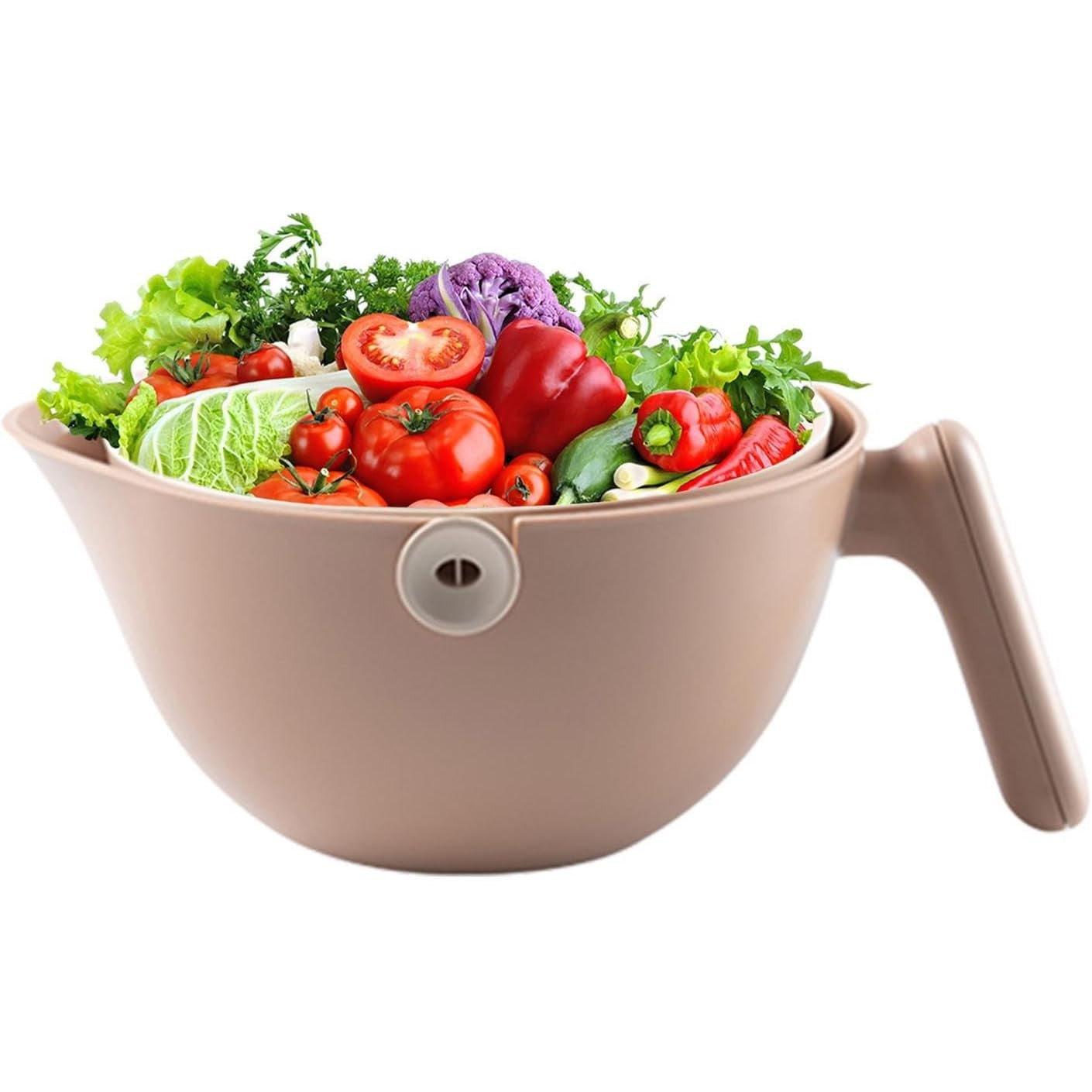 Bol cu Doua Straturi, pentru Fructe, Legume, cu Cos de Scurgere a Apei, 2L, din ABS+PP, 29.9 x 22.5 x 11.8 cm, Maro