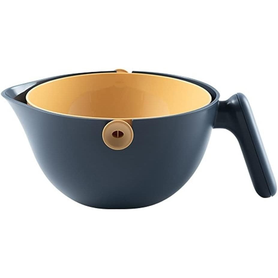 Bol cu Doua Straturi, pentru Fructe, Legume, cu Cos de Scurgere a Apei, 2L, din ABS+PP, 29.9 x 22.5 x 11.8 cm, Albastru-Portocaliu