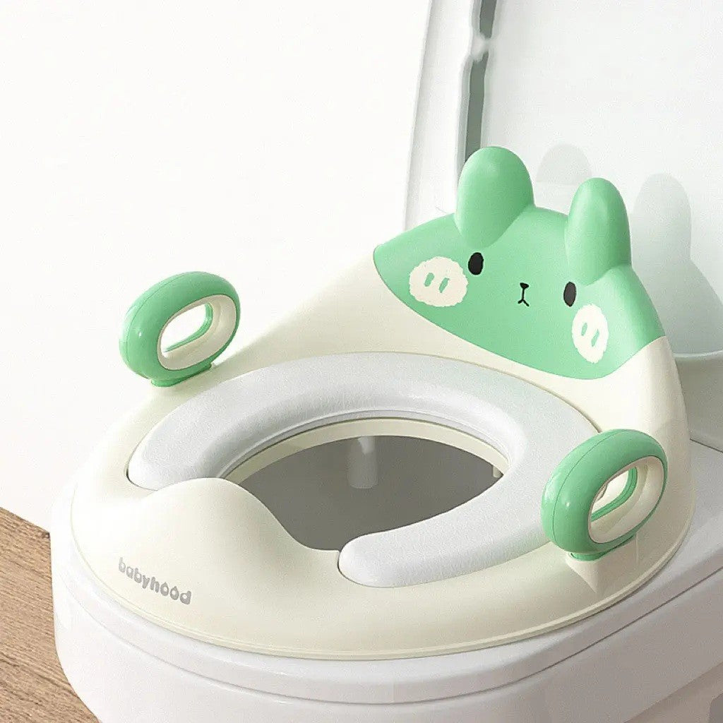 Capac ERGONOMIC, WC cu Reductie,  pentru Copii, cu Manere, Model Ursulet, Plastic Durabil, VERDE