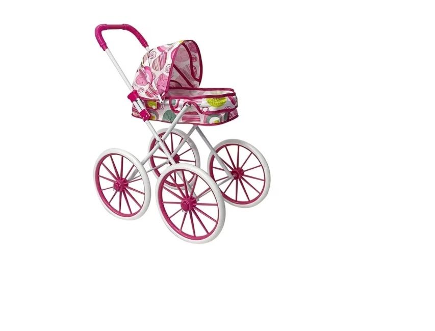 Cărucior de Jucărie pentru Păpuși cu Roți Mari, Roz Dimensiuni 57x33x65 cm