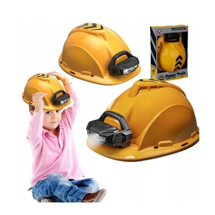 Casca Protectie cu Lanterna de Jucarie pentru Copii, Material Plastic, Interactiv, Distractiv, 29.5x19.5x6.5 cm, Portocaliu