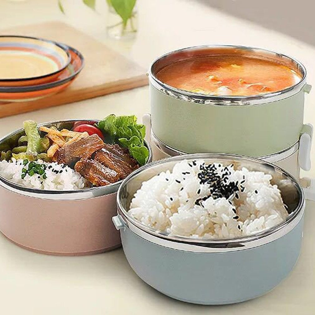 Caserola pentru alimente, lunch box, 700 ml, otel inoxidabil, maner, valva aerisire, inchidere etansa, 15 x 8.5 cm, albastru