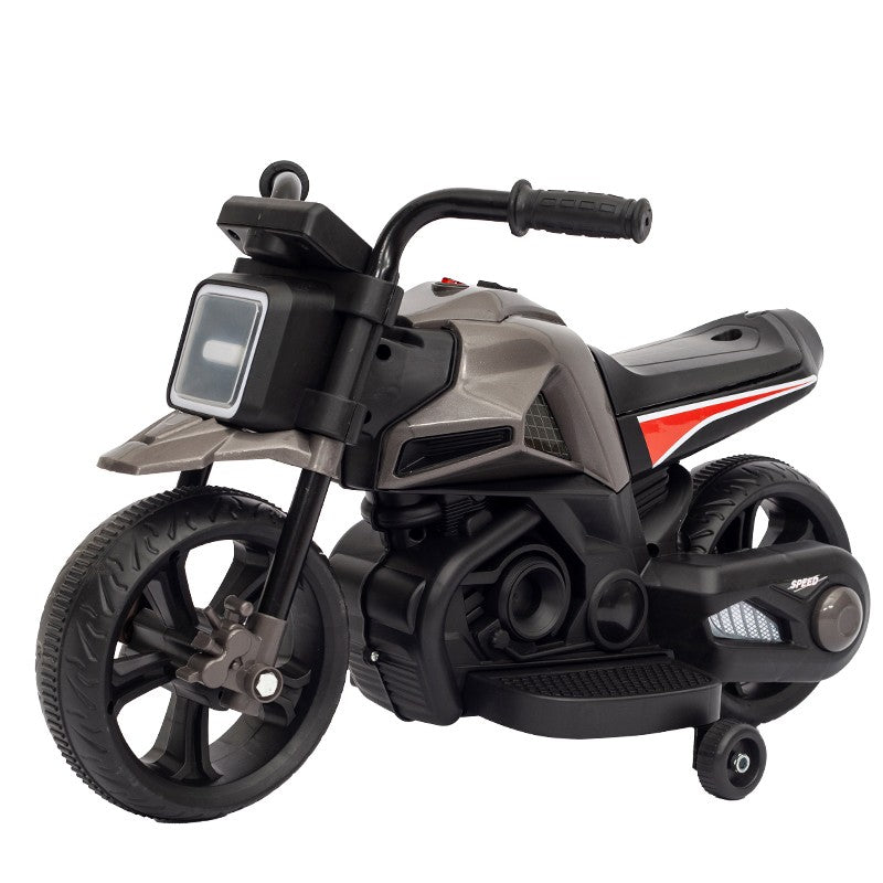 Motocicleta Electrica cu 2 Roti Mari si 2 Roti Ajutatoare, Acumulator Incarcare, Anti-Rasturnare, Lumini, Muzica, Motor:380, Baterie 6V4.5, 41.5x70x34 cm, 4.5 Kg, 3 Ani+, Alb Negru