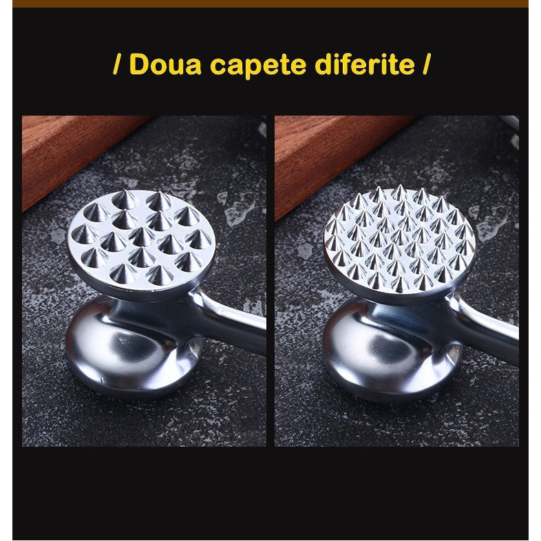 Ciocan pentru snitele si carne, din aliaj de zinc, maner antialunecare, doua capete, 22 cm, argintiu