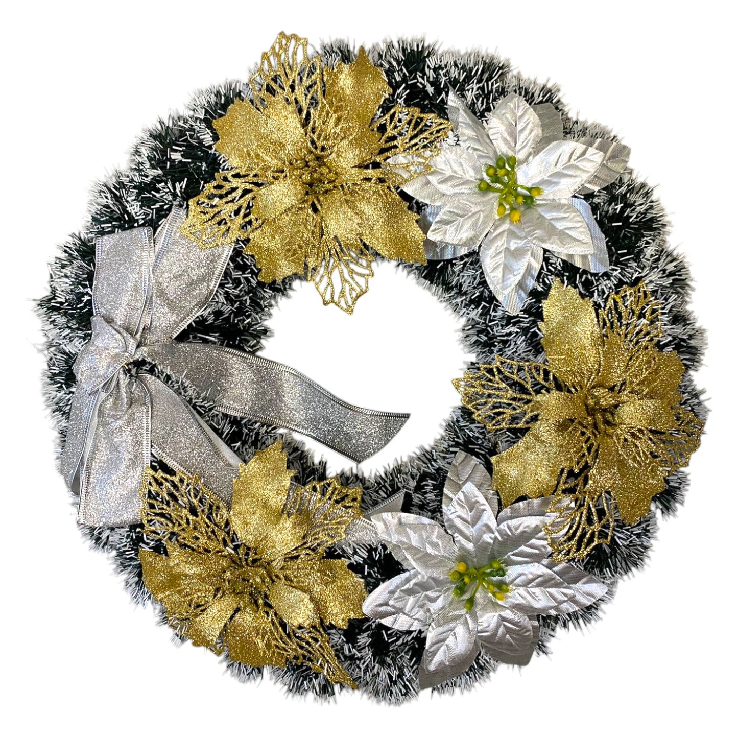 Coronita decorativa pentru usa, 35cm, craciunite si fundita